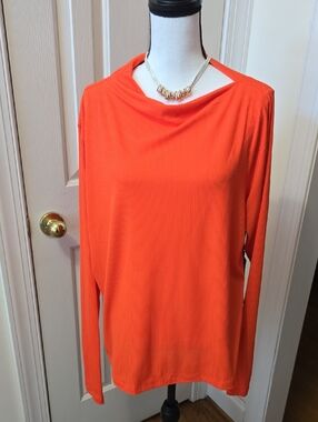 Ashley Graham Brand Women's Plus Size Orange Ribbed Pullover Top Size 2X
